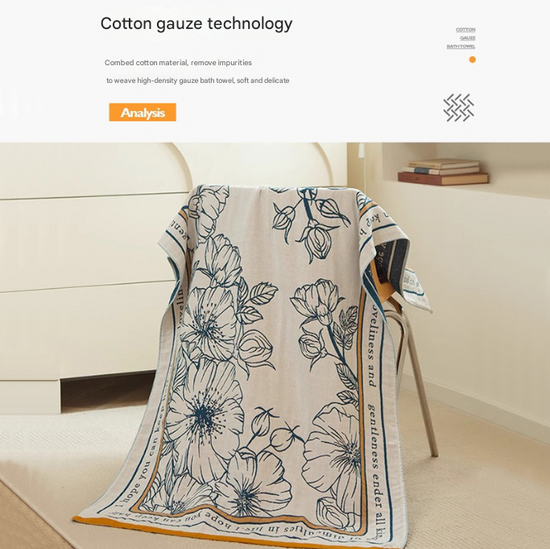The Story of Broken Flowers 40S Pure Cotton Gauze Bath Towel - Extra Large, Thick, Soft, and Highly Absorbent for Adults