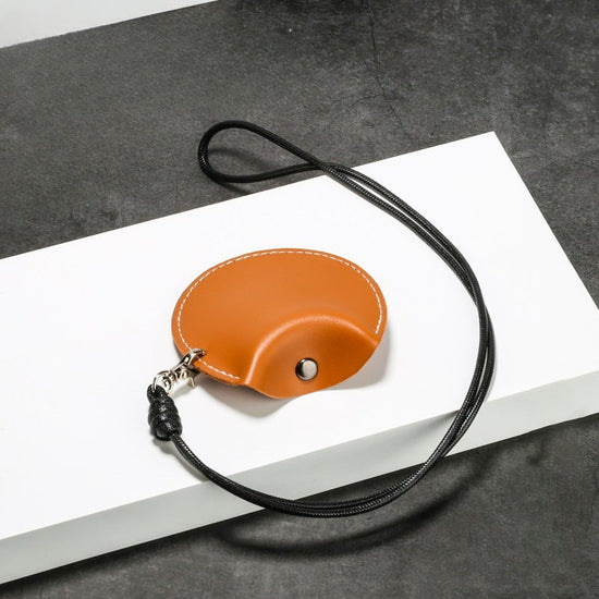 Black Stylish Leather Earbud Pouch with Lanyard - Portable & Compact Coin Purse for Small Items