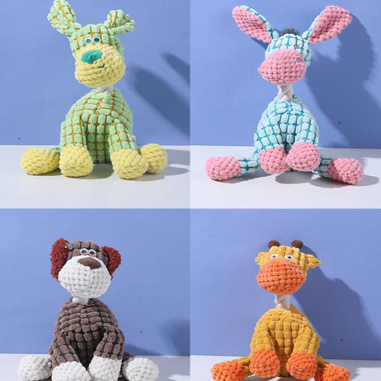 Giraffe Cuddly Corduroy Squeaky Animal Toy - Interactive Plush Chew for Dogs