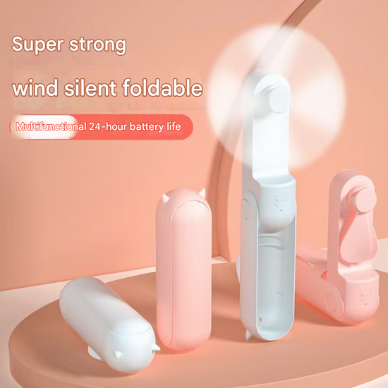 White 2-in-1 Foldable Mini Fan & Power Bank - Ultra-Compact USB Rechargeable Personal Fan