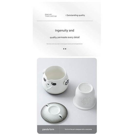 Adorable Panda Design Ceramic Tea Infuser Mug Set - 310ml Travel Crackle Glaze Cup with Lid & Strainer(orange)