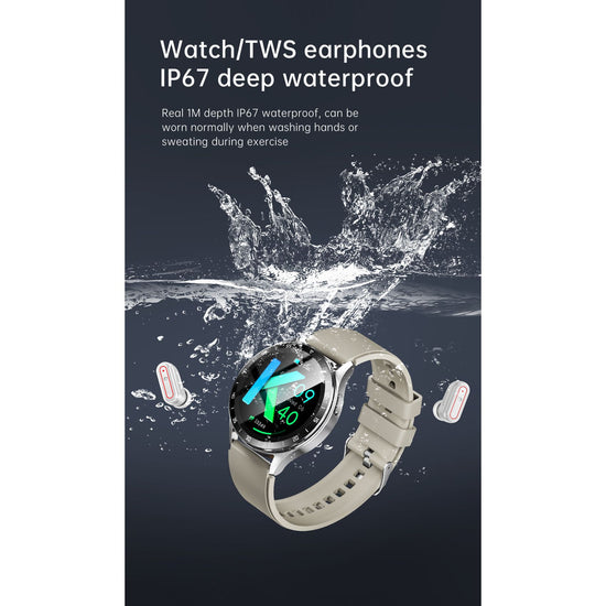 2-in-1 Smartwatch with Built-in TWS Earphones - IP67 Waterproof, Health Monitoring & CNC Metal Design(Silver rubber)