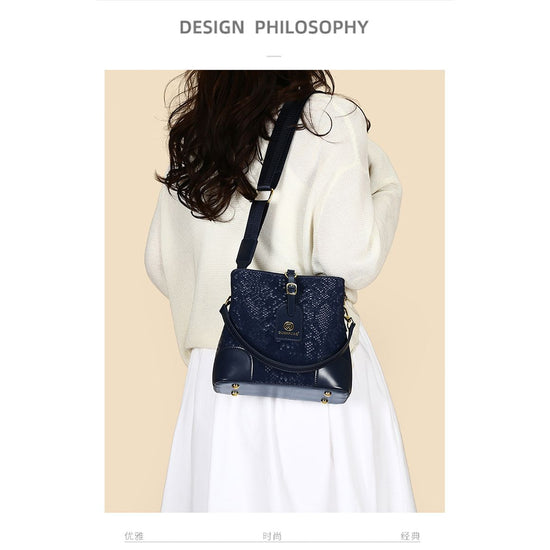 Elegant Textured Bucket Bag - Versatile Shoulder, Handheld & Crossbody Design(blue)