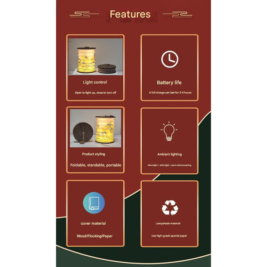 Foldable Telescopic Lantern Lamp - 3 Light Modes, USB Rechargeable, Wood/Paper Finish(white)