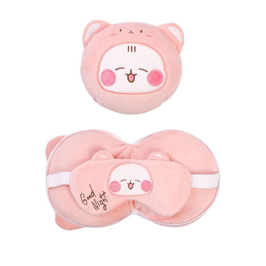 2-in-1 Convertible Eye Mask & Travel Neck Pillow Set - Plush Fabric with Snap Closure(pink)