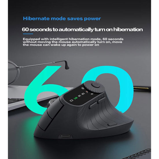 Ergonomic Vertical Mouse - 2.4G/Bluetooth Multi-Mode, LED Display, 57-Degree Angle, & 400mAh Battery(White)