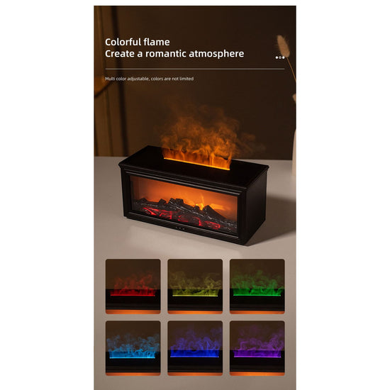 Fireplace Flame Effect Aroma Diffuser & Humidifier with 7-Colour Light, Timer & Remote Control(Light Wood Grain)