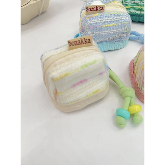 3pc Chic Woven Mini Backpack Pouch - Earphone Case & Coin Purse with Keychain Lanyard(blue)