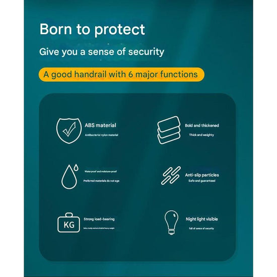 2pc Heavy-Duty Anti-Slip Safety Grab Bar with Luminous Rings - Stainless Steel Core Bathroom Handrail(yellow 30cm)