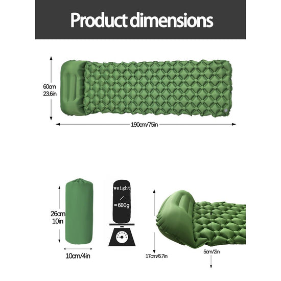 2pc Ultralight Inflatable Camping Sleeping Mat with Integrated Pillow - Waterproof 40D Nylon TPU(Royal Blue)