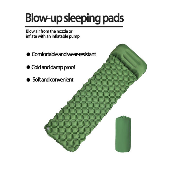 2pc Ultralight Inflatable Camping Sleeping Mat with Integrated Pillow - Waterproof 40D Nylon TPU(Navy Blue)