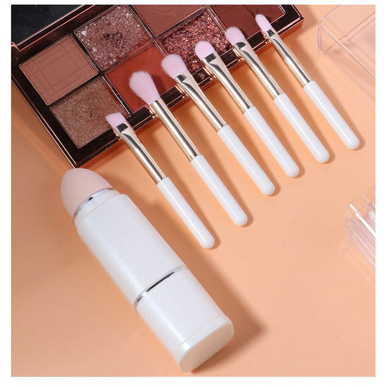 Lighgt Pink Compact 8-in-1 Makeup Brush Set - Portable Travel Kit with Retractable Brushes and Case
