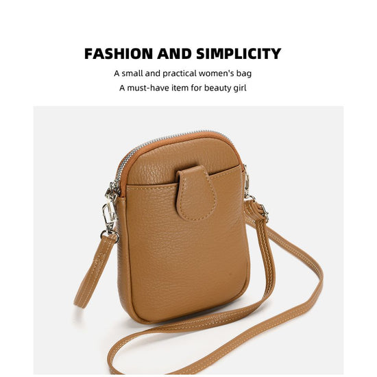Brown Chic Crossbody Phone Bag - Womens PU Leather Mini Shoulder Purse with Adjustable Strap