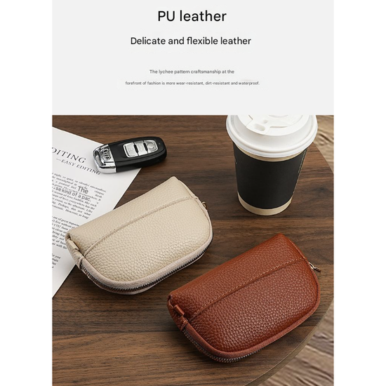 3 Pcs ( 1 Brown+ 1 Grey + 1 Beige) Elegant Faux Leather Coin Purse - Mini Zipper Pouch & Compact Card Holder Wallet