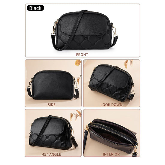 Black Chic Quilted Crossbody Bag - Multi-Compartment PU Leather Shoulder Purse