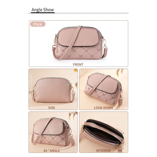 Pink Chic Quilted Crossbody Bag - Multi-Compartment PU Leather Shoulder Purse