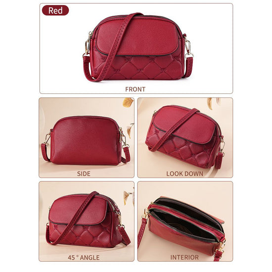 Red Chic Quilted Crossbody Bag - Multi-Compartment PU Leather Shoulder Purse