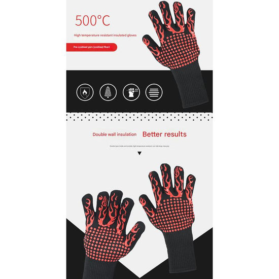 Blue Flame Pattern Extreme Heat Resistant BBQ Gloves - 500°C Flame Design Oven Gloves with Non-Slip Silicone Grip