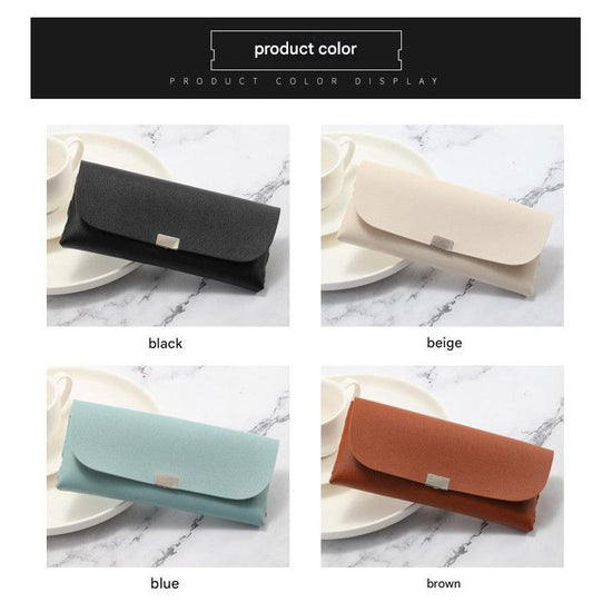 Blue Sleek PU Leather Eyeglass Pouch Set (3-Pack) - Slim Protective Case for Sunglasses