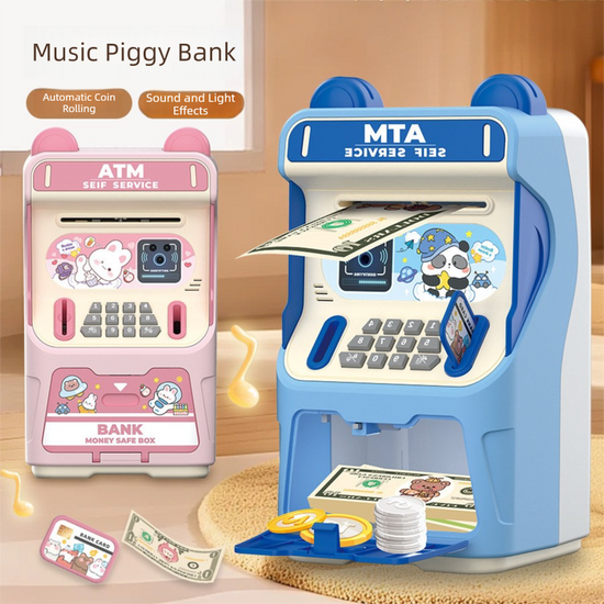 Pink Kids Electronic ATM Piggy Bank - Password Safe Box with Auto Scroll & Music - Educational Saving Toy