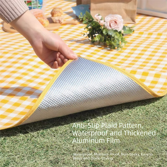 Yellow Lightweight Thickened Picnic Mat – Waterproof Outdoor Camping Ground Sheet for Hiking, Parks and Picnics(2*2M)