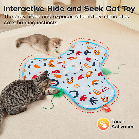 Pink Interactive Cat Toys Rechargeable,Moving Concealed Feathers,Real Mouse Squeaky,Touch Activated Cat Kitten Toy Exercise Toys for Indoor Bored Adult Cats