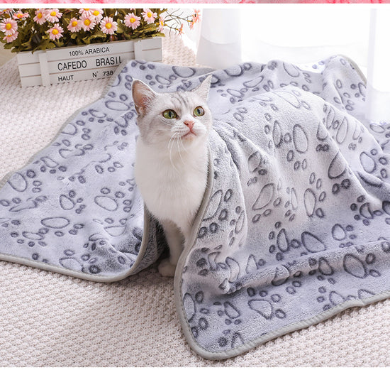 Grey Pet Blanket Set – Plush Paw Print Design, 3-Piece Pack (S/M/L Sizes)