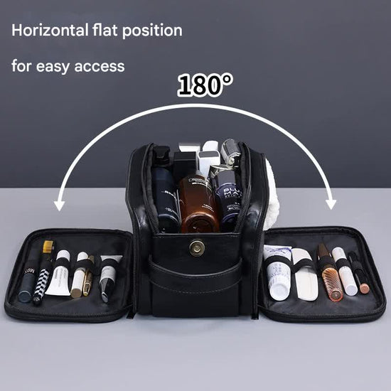 Large Capacity PU Leather Toiletry Bag - Multi-Compartment Dopp Kit & Cosmetic Organizer(Brown)