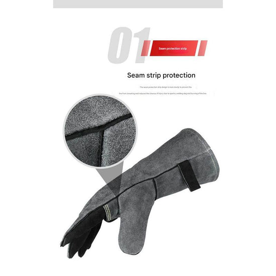 Heavy-Duty Leather Heat Resistant Gloves - 500°C BBQ, Welding & Oven Mitts with Long Cuffs(brown)