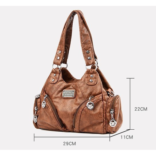 Grey Vintage Soft Leather Hobo Bag for Women - Multi-Pocket Shoulder Purse & Crossbody Handbag