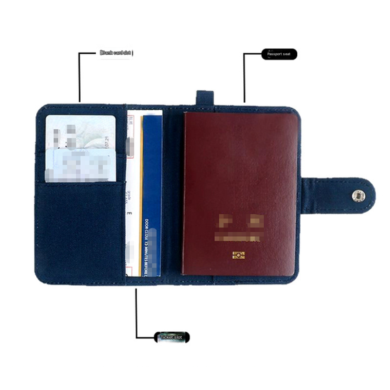 White DIY Canvas Passport Holder with 4 Random Patches - Customizable Travel Document Wallet