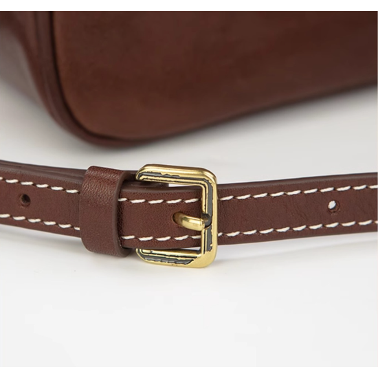 Mini Size Coffee Brown Vintage Genuine Split Leather Bowling Bag for Women - Retro Top Handle Satchel & Crossbody Purse