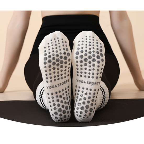 Grey (3-Pack) Unisex Striped Non-Slip Grip Socks - Cotton Crew Socks for Yoga, Pilates & Home Workouts