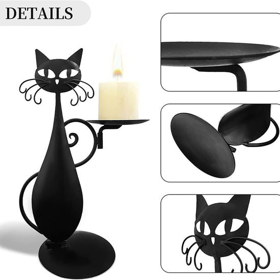 Vintage Black Cat Metal Candle Holder - Rustic Farmhouse Home Decor Candlestick Ornament