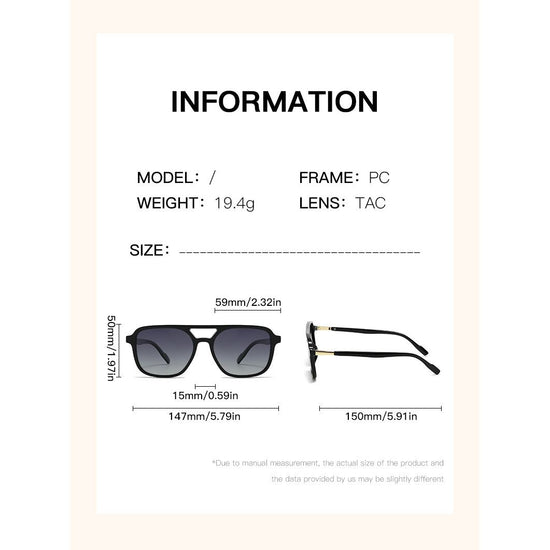 Black Retro Double Bridge Square Frame Polarized Sunglasses - Driving Sun Protection Eyewear