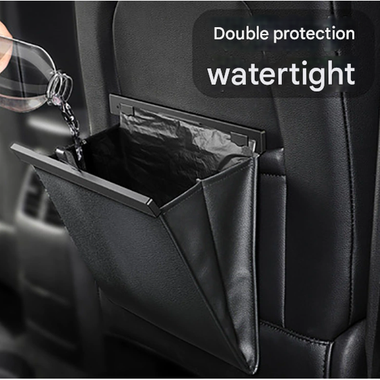 Premium PU Leather Foldable Car Trash Bin - Large Capacity Waterproof Hanging Organizer for Back Seat