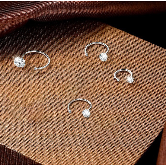 6mm (4-Pair Set) Minimalist C-Shaped Hoop Earrings with CZ Studs - S999 Sterling Silver