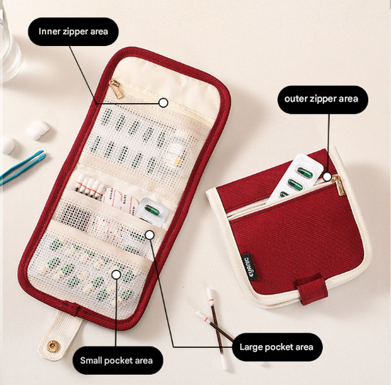 Beige Travel Medicine Pouch & Cosmetic Organizer - Large Capacity, High-End Storage Bag, Toiletry Bag 13x13x3cm