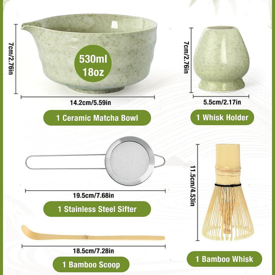 5-Piece Ceramic Matcha Tool Set - Spouted Bowl, Whisk, Holder, Sifter & Scoop for Japanese Matcha Tea Ceremony