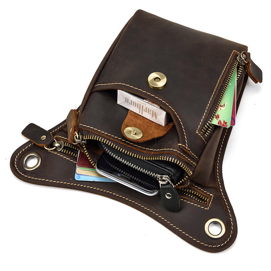 Brown-yellow Vintage Crazy Horse Leather Drop Leg Bag Waist Pack Thigh Pouch for Motorcycling Hiking and Travel Multipurpose Organiser