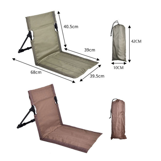 Black Portable Outdoor Ground Chair with Back Support Folding Beach Mat Seat Lightweight Aluminium Frame for Camping Festivals and Picnics