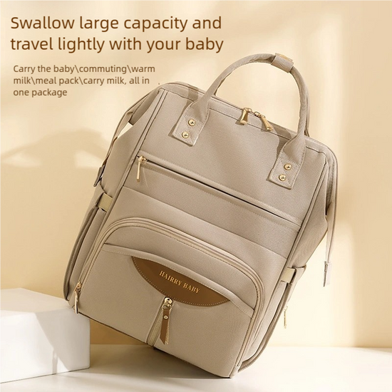 Multifunctional Diaper Bag Backpack(Apricot) - Large Capacity & Organized Storage for Baby Essentials