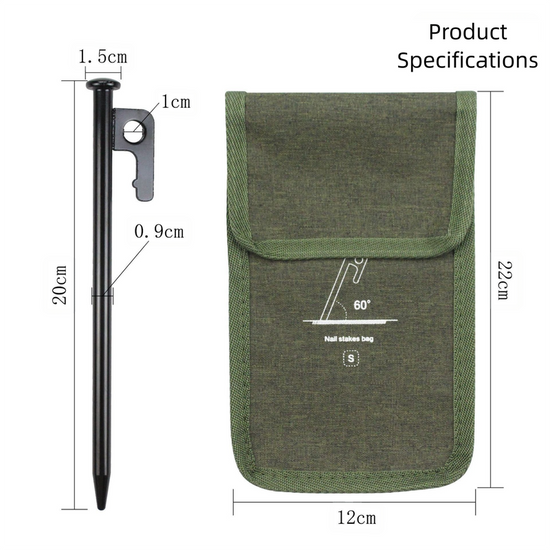 2pc Heavy-Duty 20cm Tent Stakes Kit (8 Pegs/pc) with Carry Bag