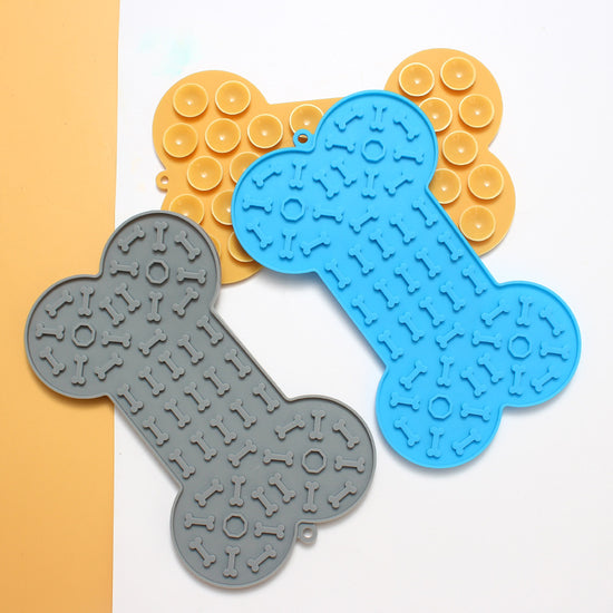 2-Pack Grey Food Grade Silicone Dog Lick Mat - Bone Shape Slow Feeder for Anxiety Relief, Training & Bath Time - Non-Slip Suction Cups