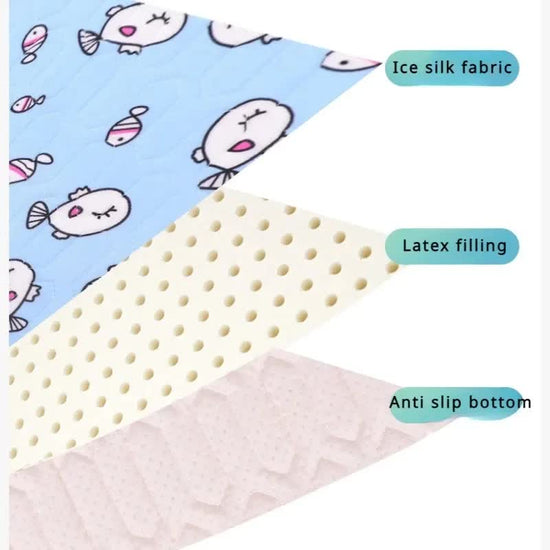 2-Pack Green Dinosaur Pet Summer Cooling Latex Pad (XL Size: 70*50cm) - Breathable Ice Silk & Latex-Filled Dog Bed Cat Sleeping Mat with Non-Slip Base
