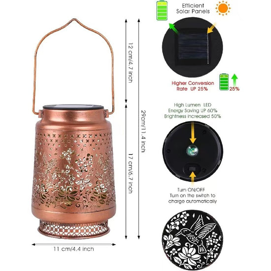 2-Pack Decorative Solar Butterfly Hanging Lantern(11x11x17CM) - Waterproof Metal Hollow-Carved Outdoor Garden Projection Light for Garden and Patio