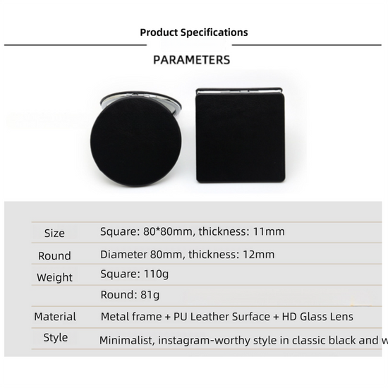 4-Pack Black Jumbo Square Folding Compact Mirror(8X8CM) - Men&