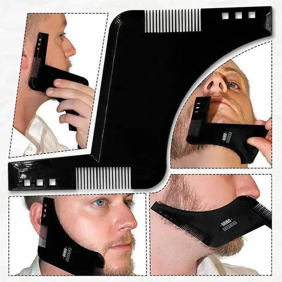 4-Pack Dual-Sided Beard Shaping Tool - Template Comb Set for Cheek, Neckline, and Jawline Grooming