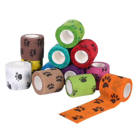 Pet Medical Therapy Self Adhesive Bandage Set(12 Volumes:2.5CM*4.5M) - Elastic Cute First Aid for Dogs and Cats & Humans, 12 Paw Colors