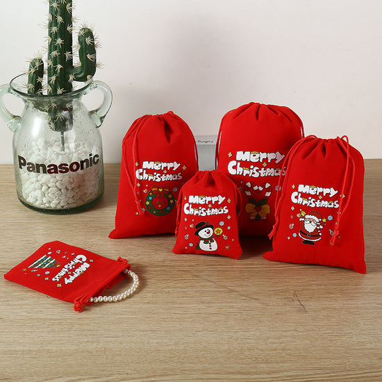 2-Pack Luxury Red Velvet Christmas Candle Gift Bag(13x18CM) - Festive Drawstring Storage Bag for Candy, Gifts & Apple Packaging
